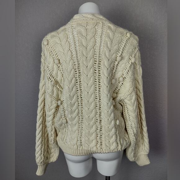 Ulla Johnson Lilo Cardigan Merino Wool Baby Llama Cable Sweater Creme Size Large - Picture 5 of 15